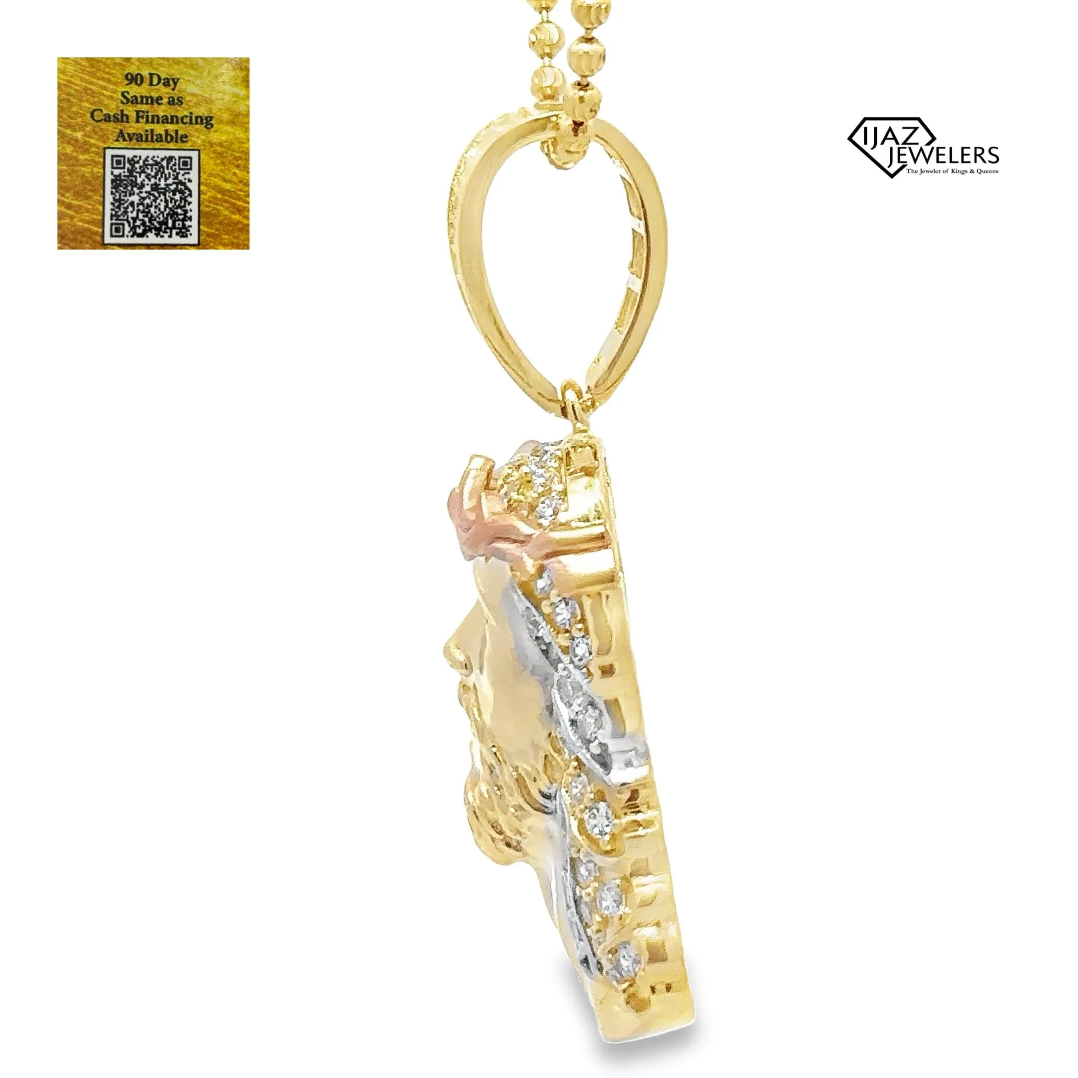 10K Gold Three Tone CZ Big Jesus Charm