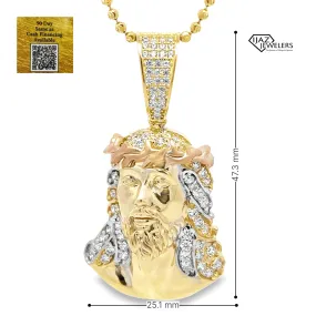 10K Gold Three Tone CZ Big Jesus Charm