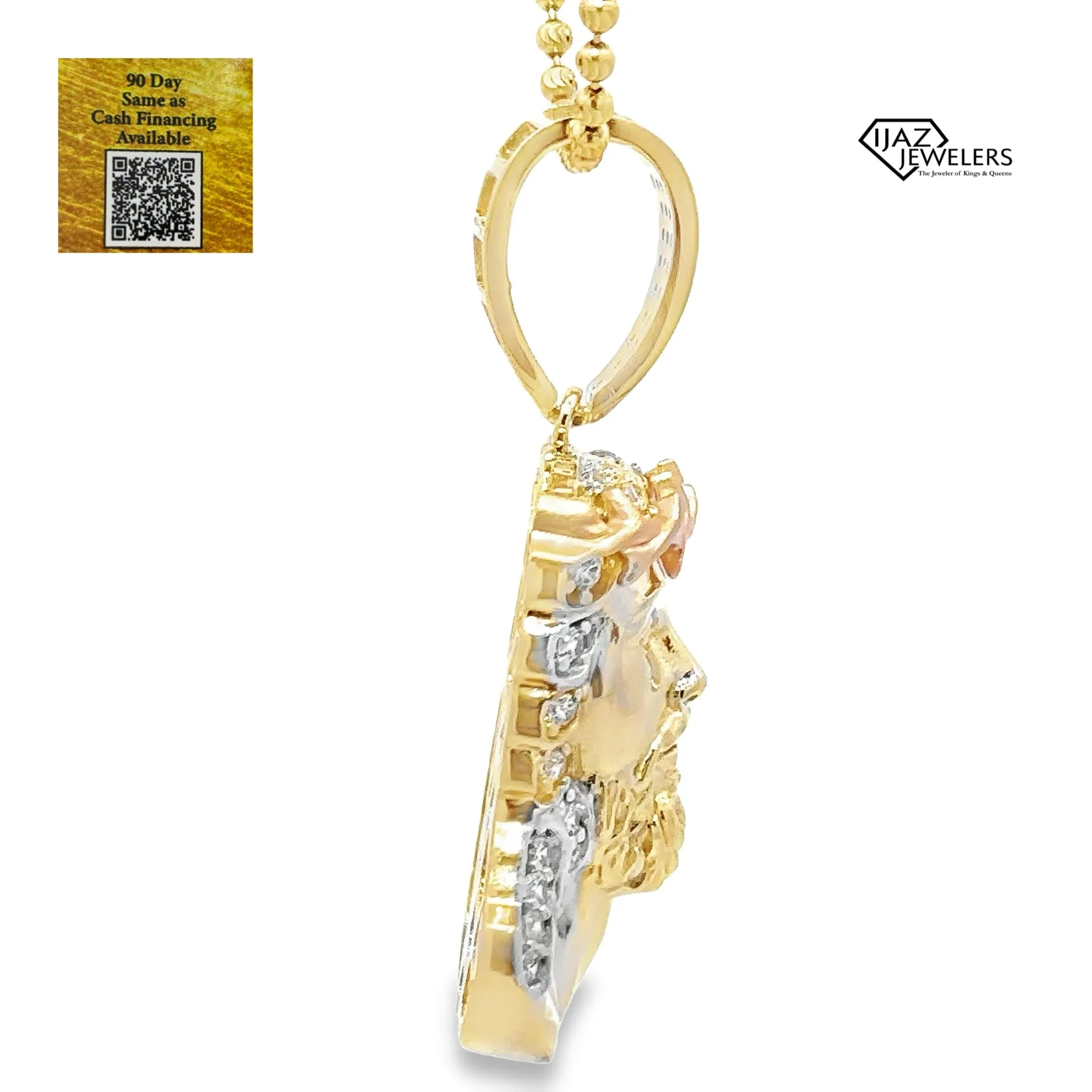 10K Gold Three Tone CZ Big Jesus Charm