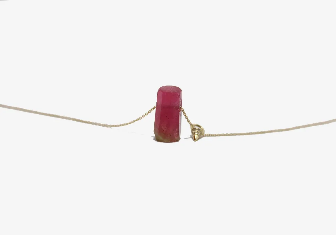 14k Gold Watermelon Tourmaline & Diamond Necklace