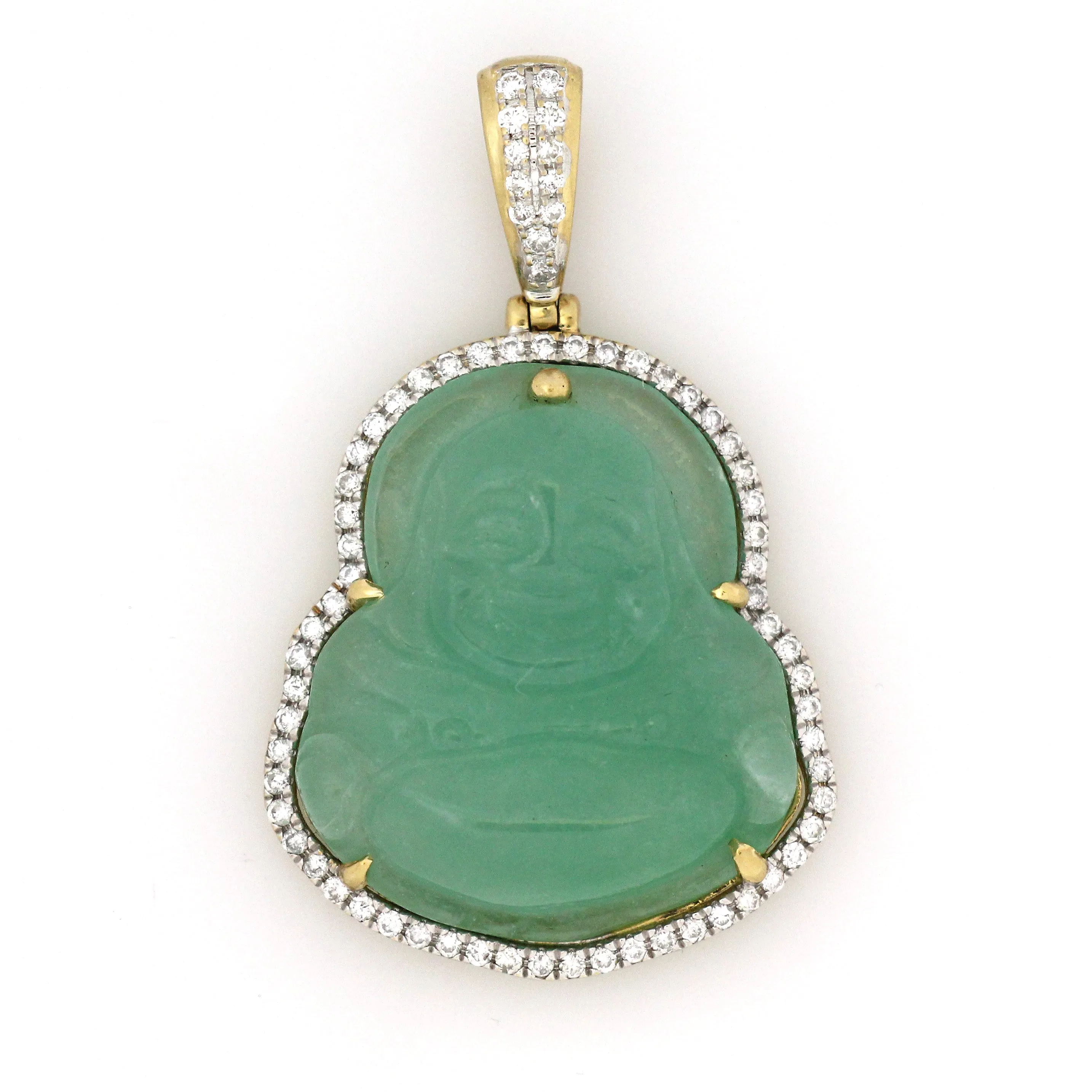 14K Yellow Gold Green Jade Buddha Pendant 0.65 Ctw