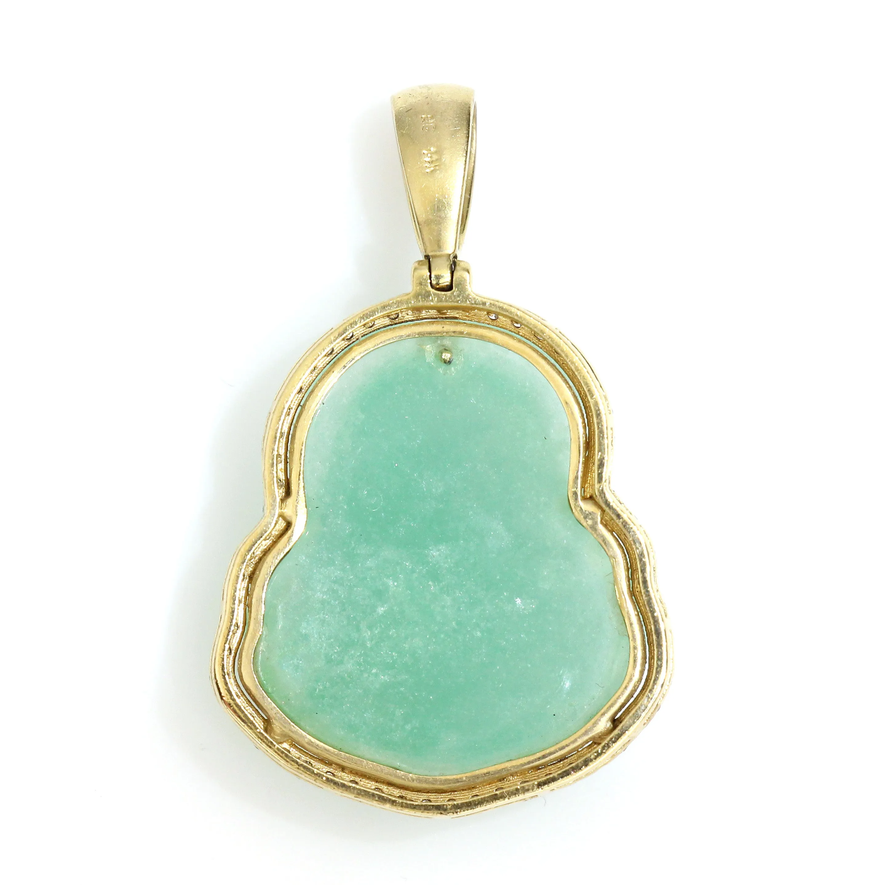 14K Yellow Gold Green Jade Buddha Pendant 0.65 Ctw