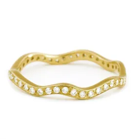 18K Gold and Pave Diamond Wave Ring