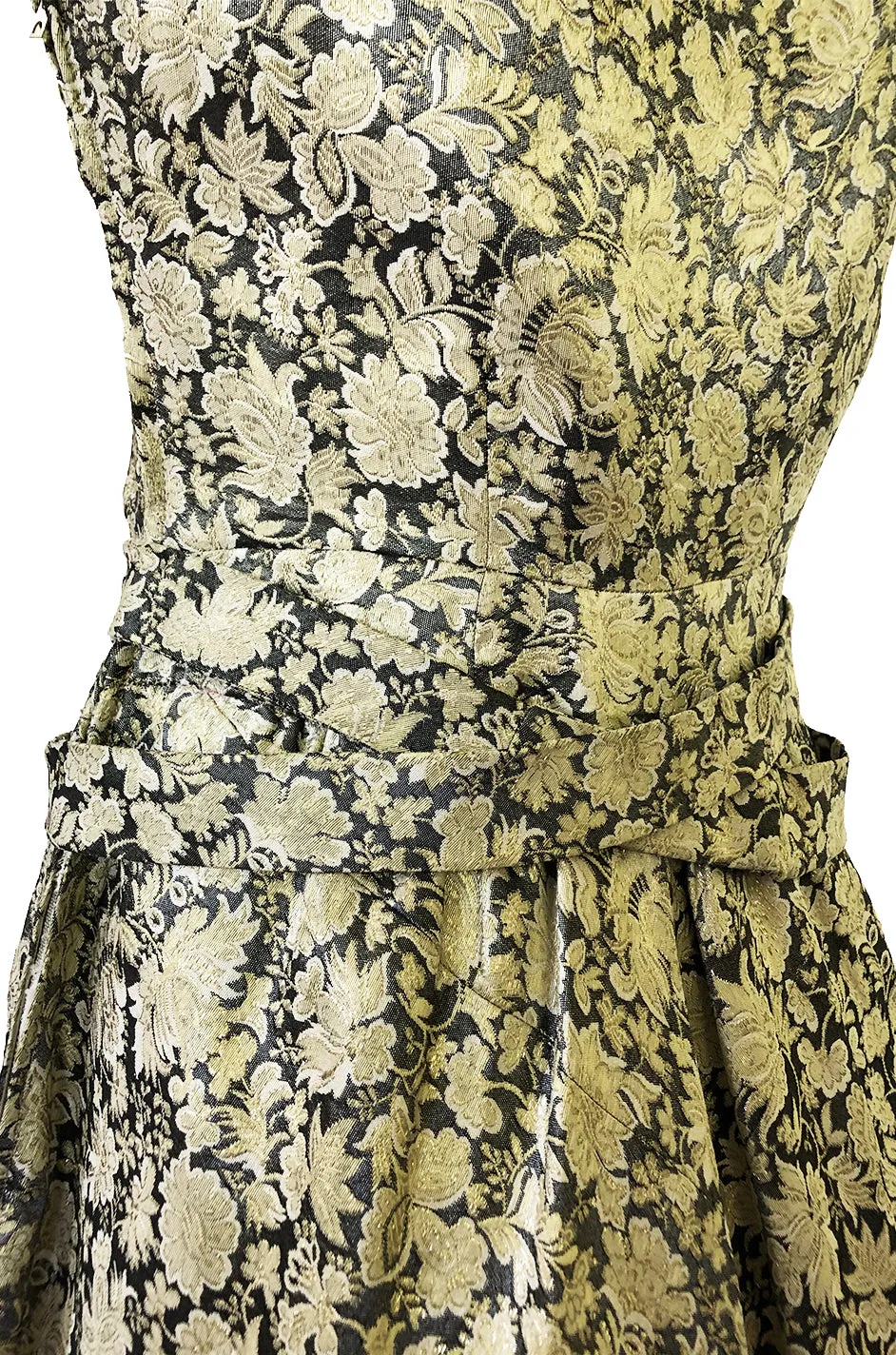 1950s Jeanne Lanvin by Castillo Haute Couture Metallic Brocade Dress