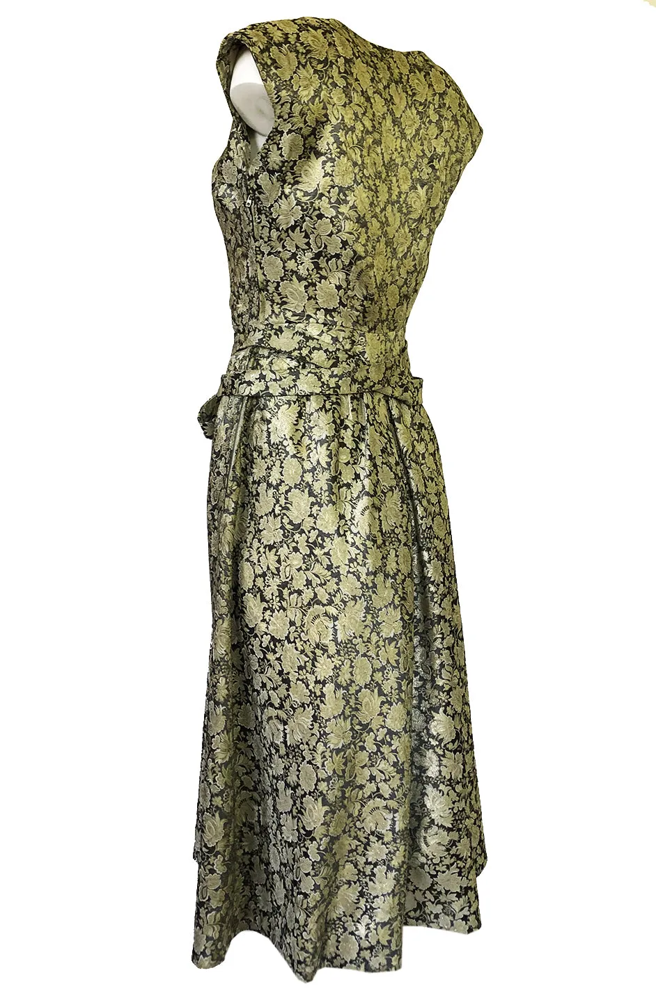 1950s Jeanne Lanvin by Castillo Haute Couture Metallic Brocade Dress