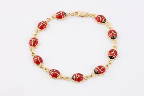 7" 14k Yellow Gold Enamel Ladybug Bracelet (6.00g.)