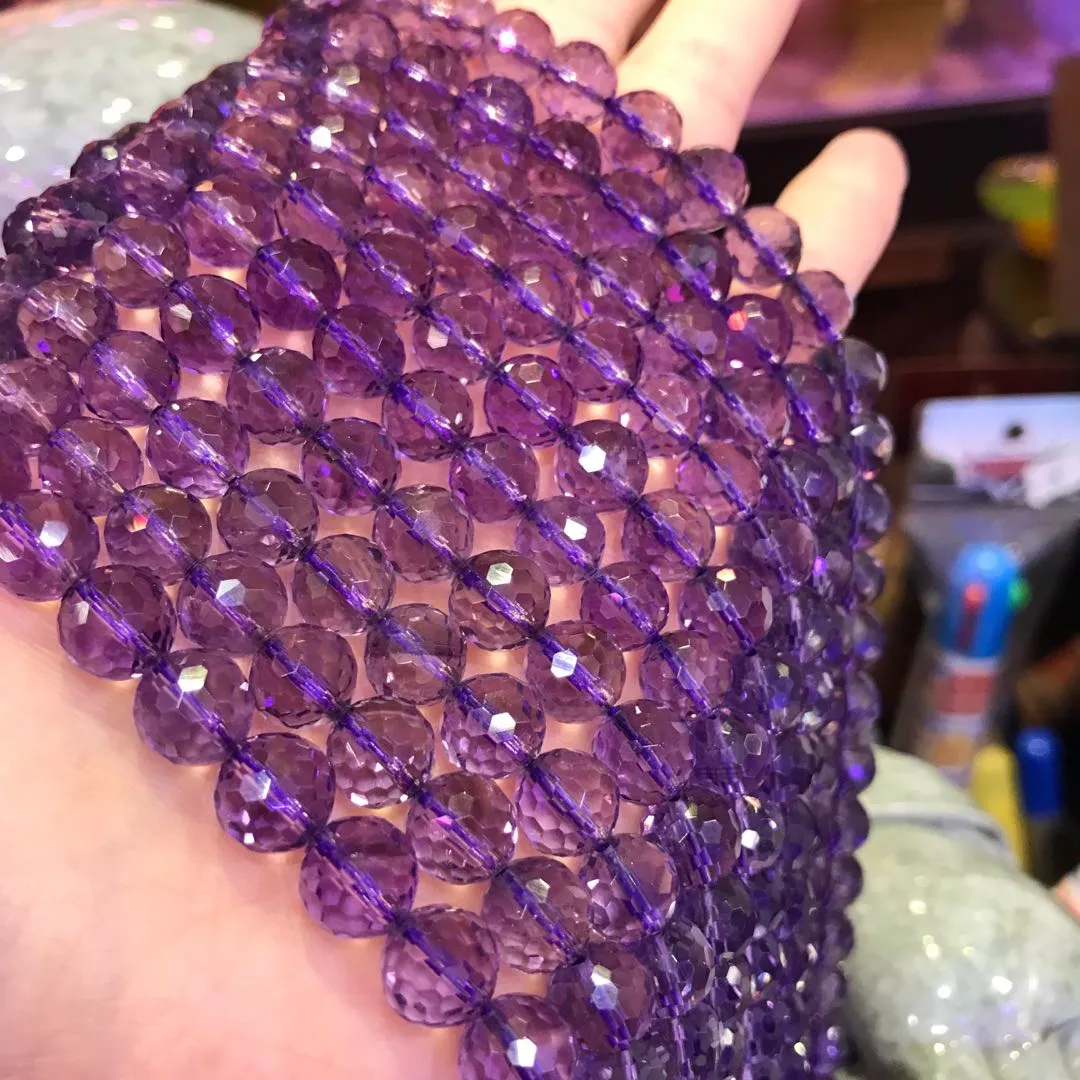 9mm High-quality Natural Amethyst 64-Cuts Faceted Bead Strands for DIY Jewelry Projects