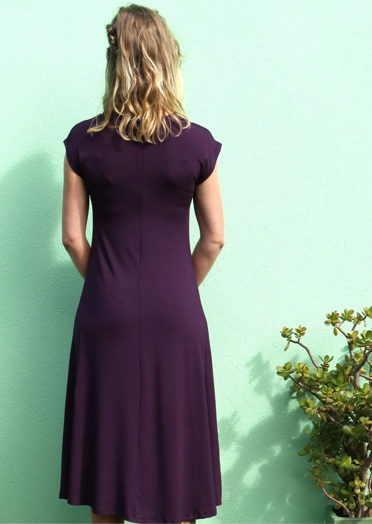 A-line Stretch Rayon Dress Dark Purple