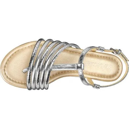 Aerosoles Women's Droplet Flat Sandal Silver Ankle Strap Open Toe Strappy Flats