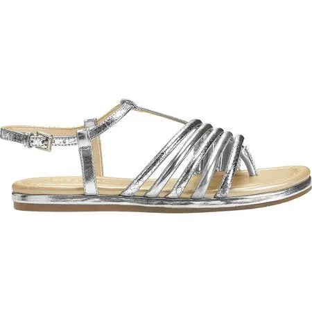 Aerosoles Women's Droplet Flat Sandal Silver Ankle Strap Open Toe Strappy Flats