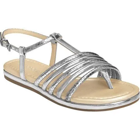 Aerosoles Women's Droplet Flat Sandal Silver Ankle Strap Open Toe Strappy Flats