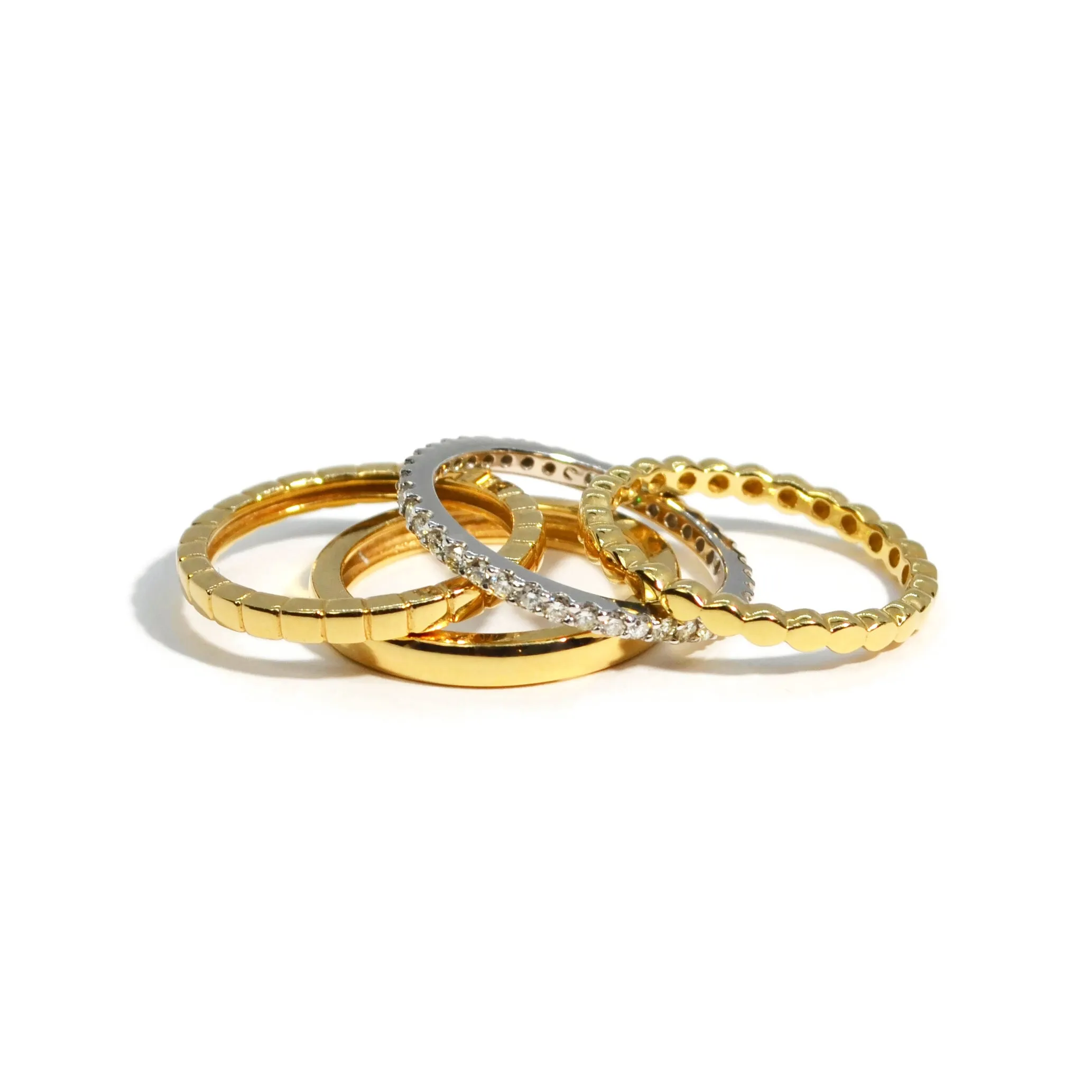 AFJ Gold Collection - Stacked Band Rings with Diamonds, Yellow and White Gold