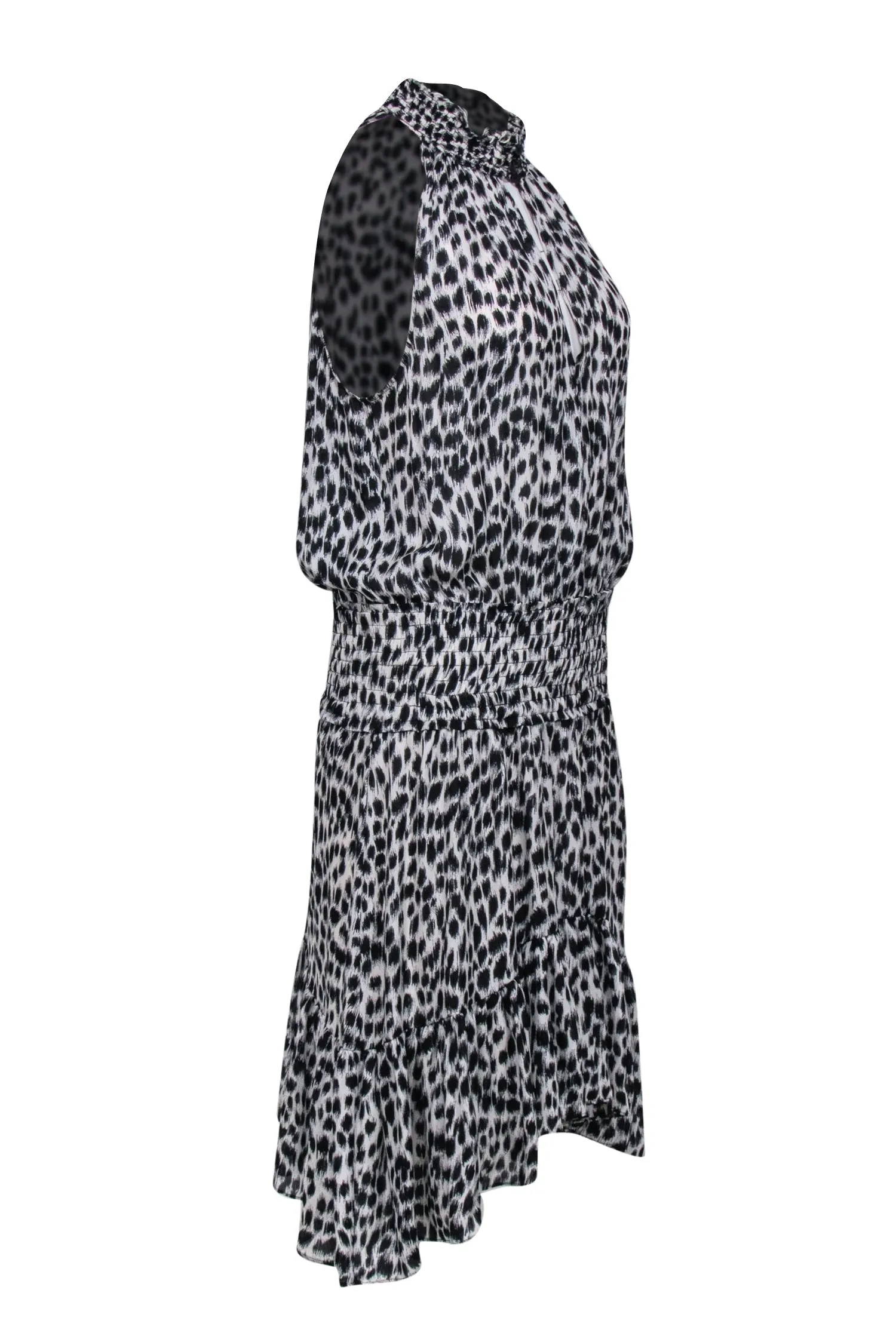 A.L.C. - Ivory & Black Leopard Print Sleeveless Smocked Waist Dress Sz 14