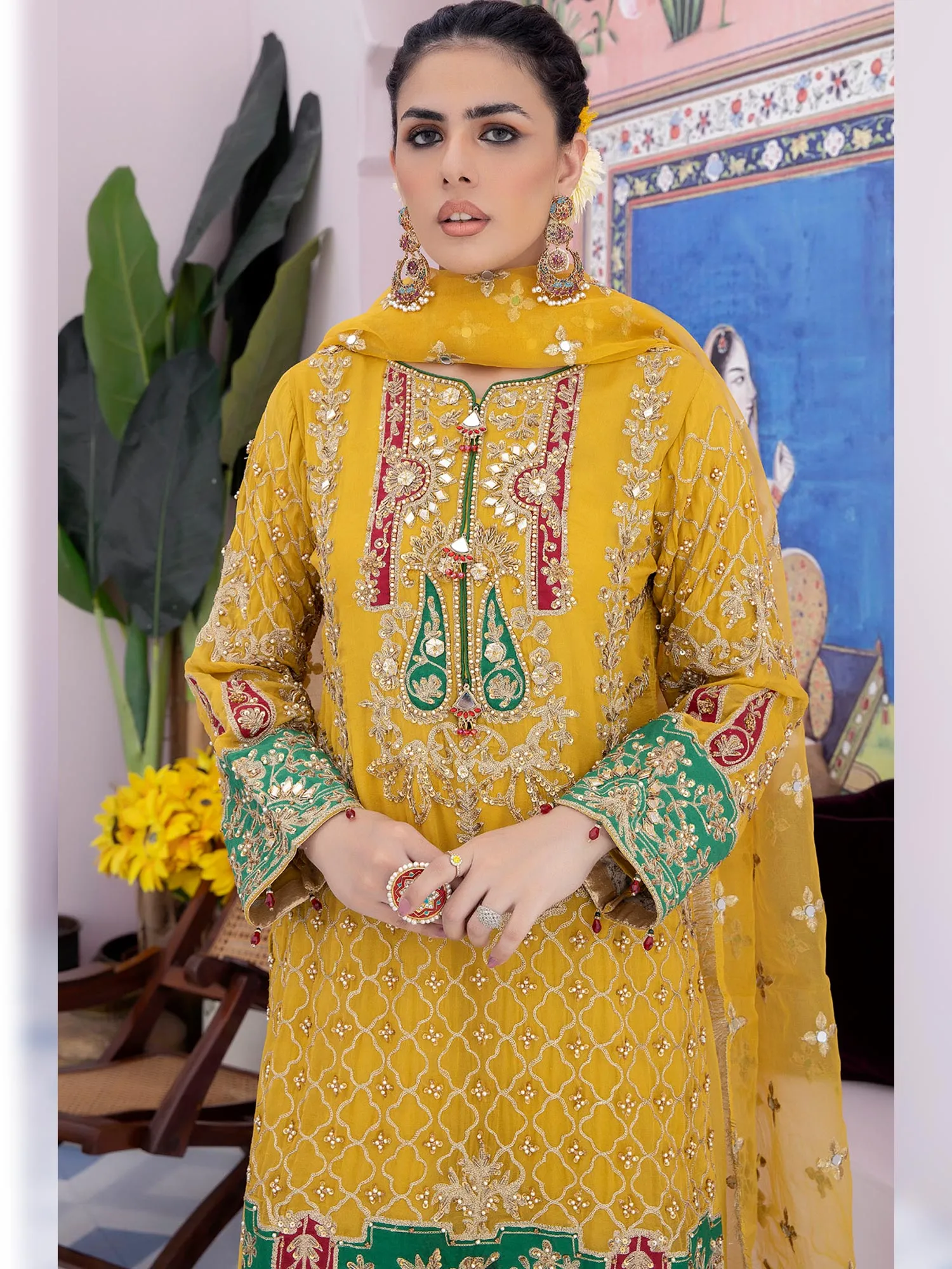 Ally's "Mehbooba" Yellow Luxury Organza Sharara Suit (AL-3391)