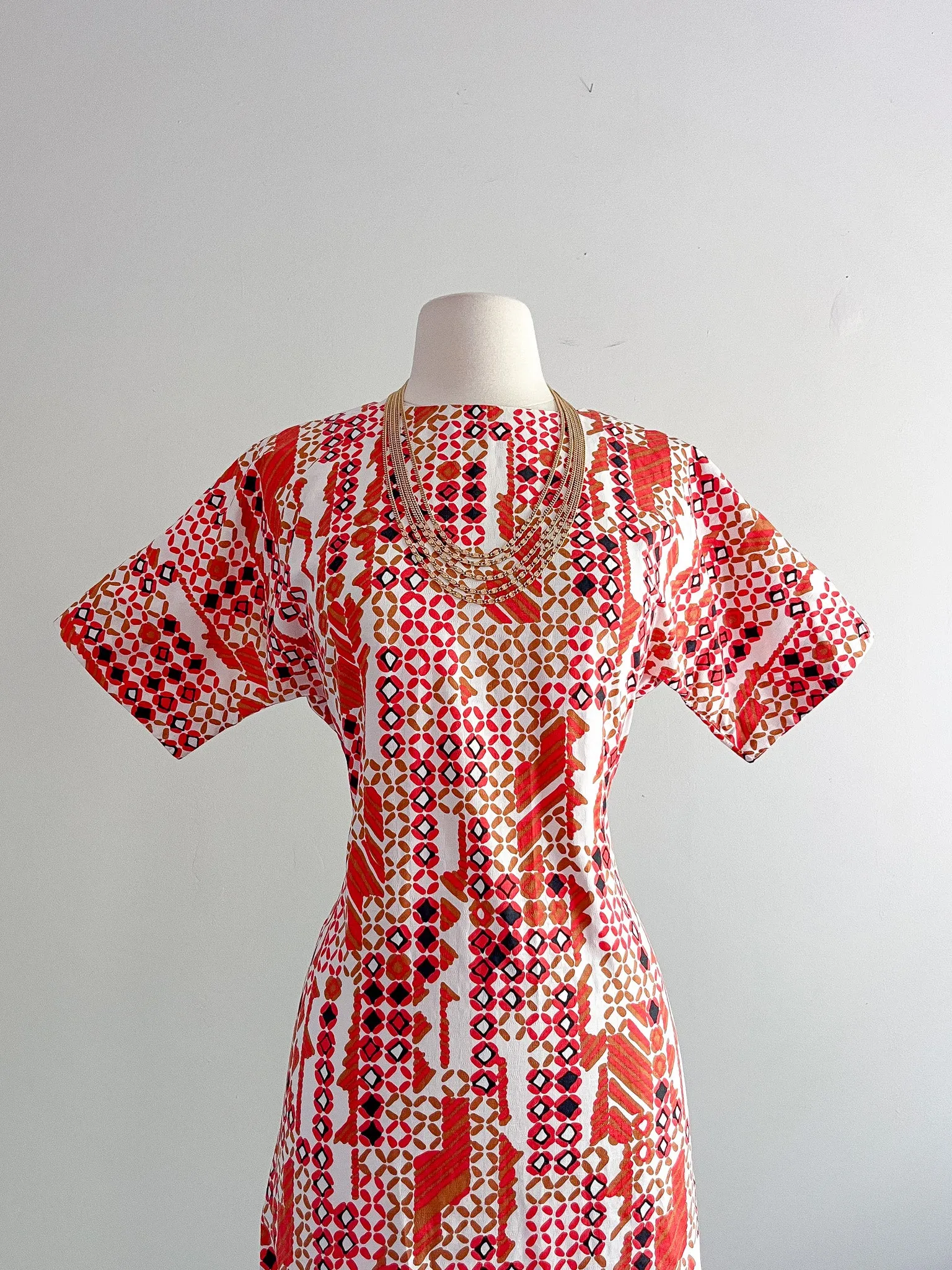 Amazing 1960's Retro Printed Maxi Dress / Sz M/L