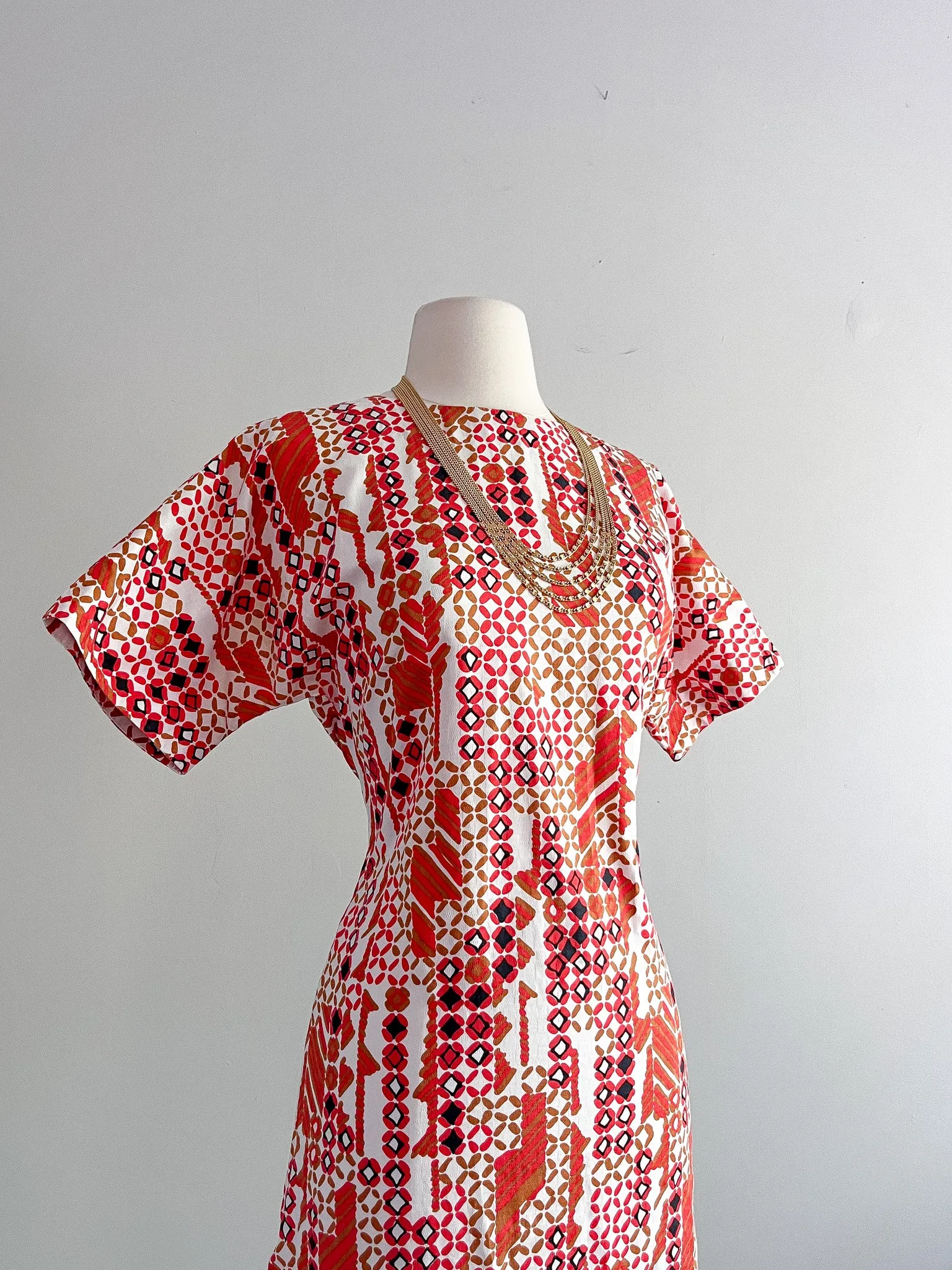 Amazing 1960's Retro Printed Maxi Dress / Sz M/L