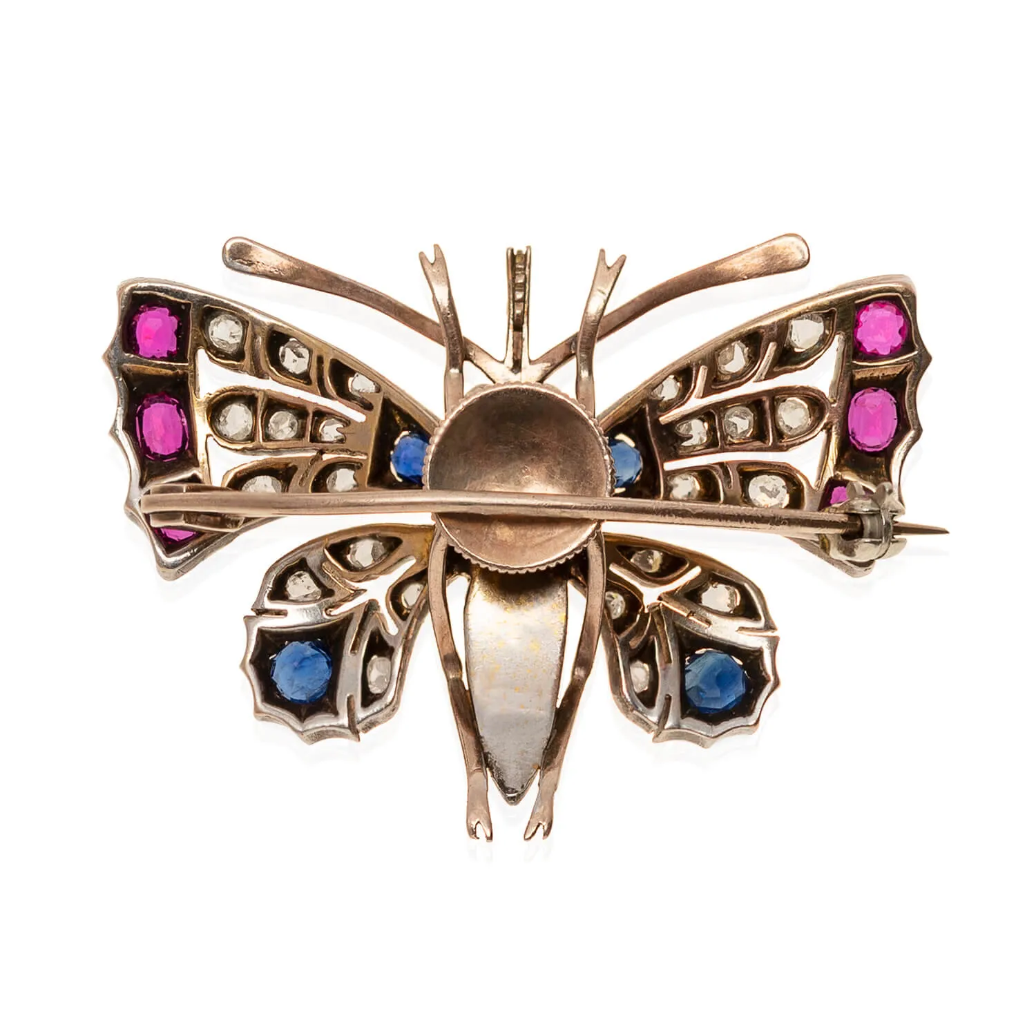 Art Nouveau 14kt/Sterling, Sapphire, Ruby, Diamond   Pearl Butterfly Pin/Pendant