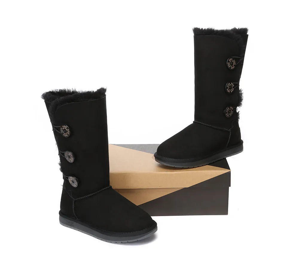 Australian Premium Double Face Sheepskin Tall Triple Button Water Resistant Boots