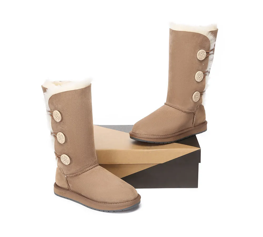 Australian Premium Double Face Sheepskin Tall Triple Button Water Resistant Boots