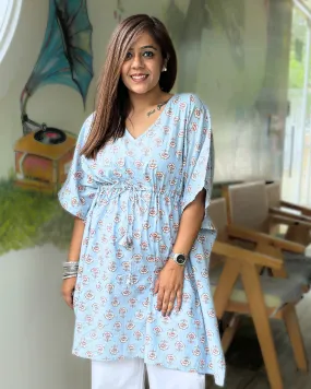 Baby Blue Dabu Print Kaftan