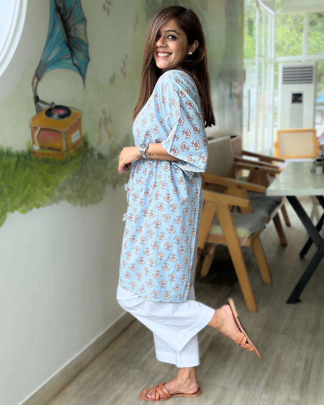 Baby Blue Dabu Print Kaftan