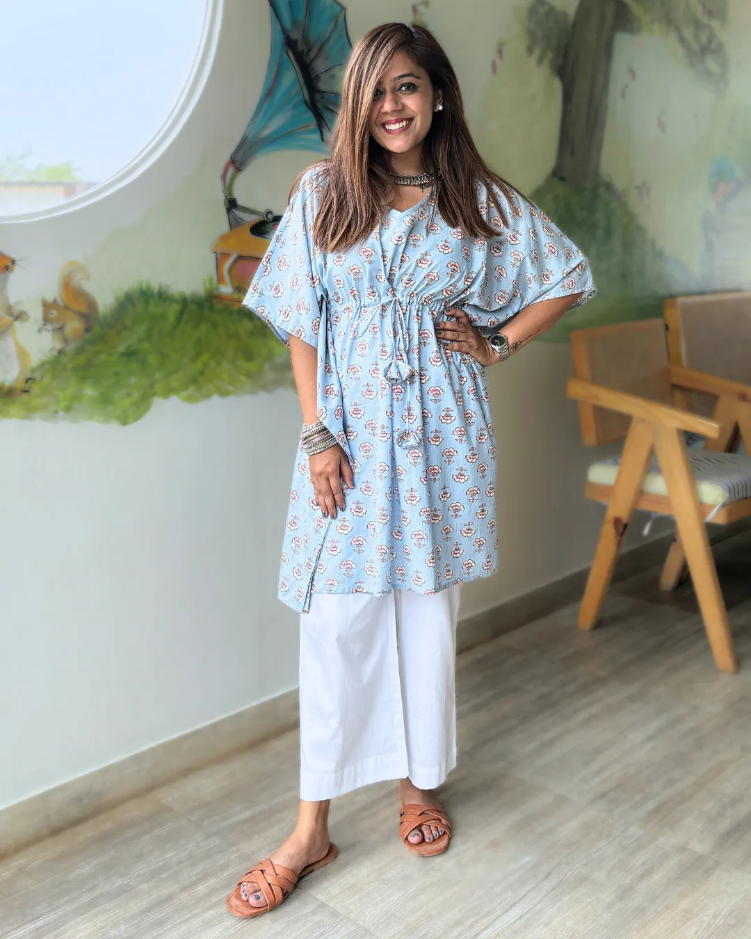 Baby Blue Dabu Print Kaftan