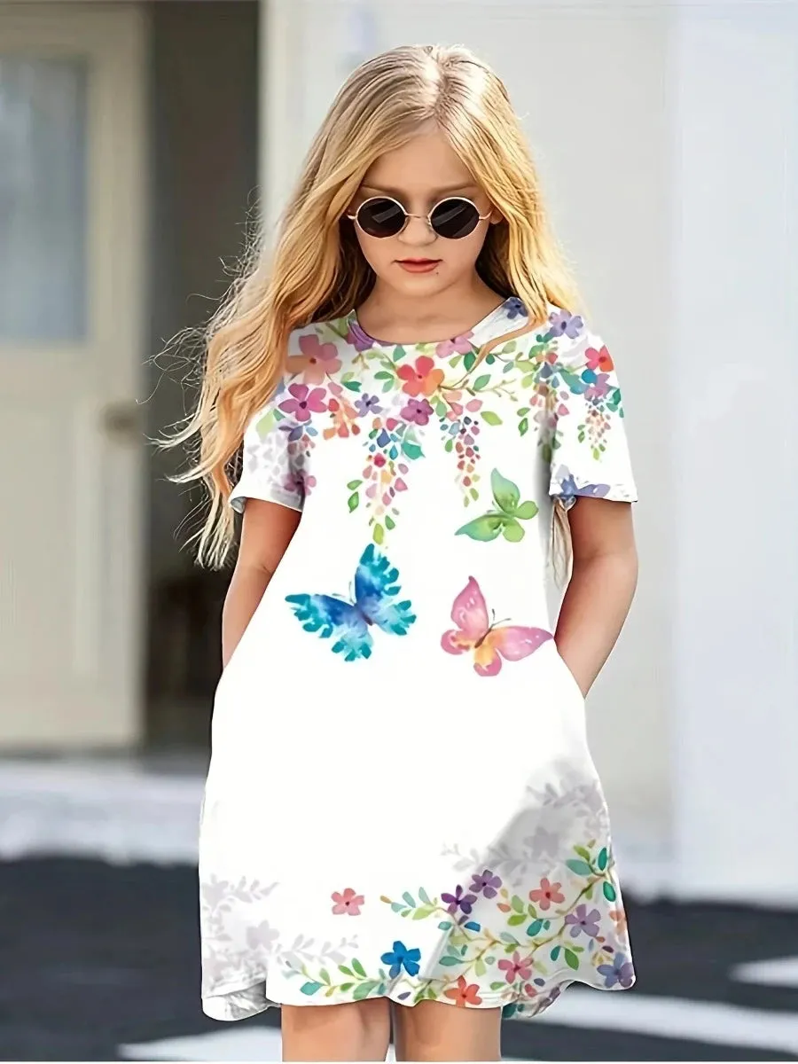 Baby Girl 3-14Y 3D Butterfly Short Loose Party Dress