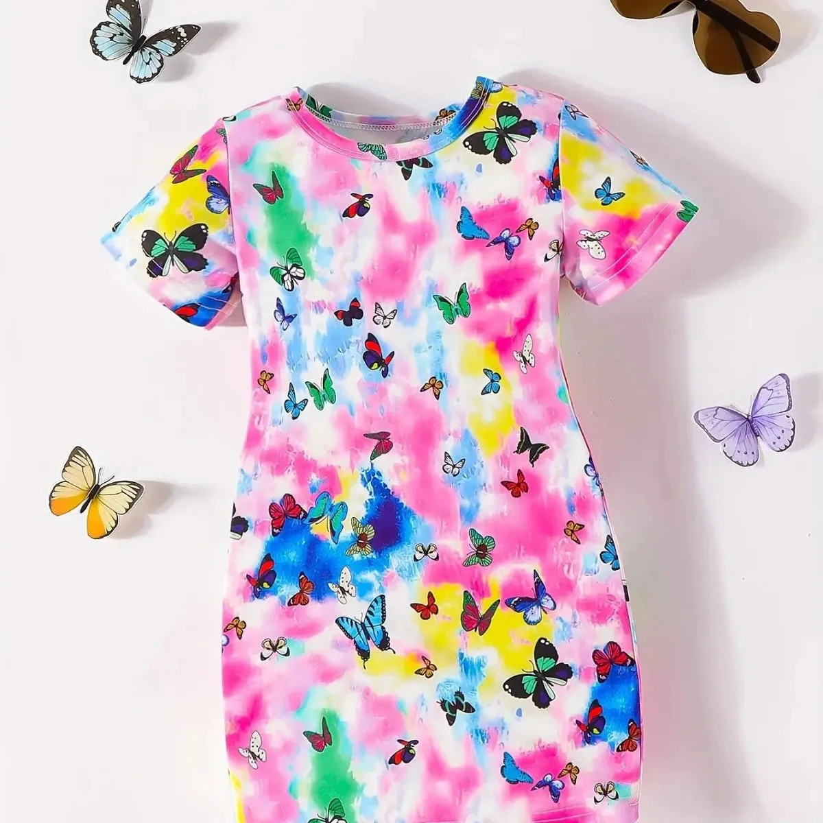 Baby Girl 3-14Y 3D Butterfly Short Loose Party Dress