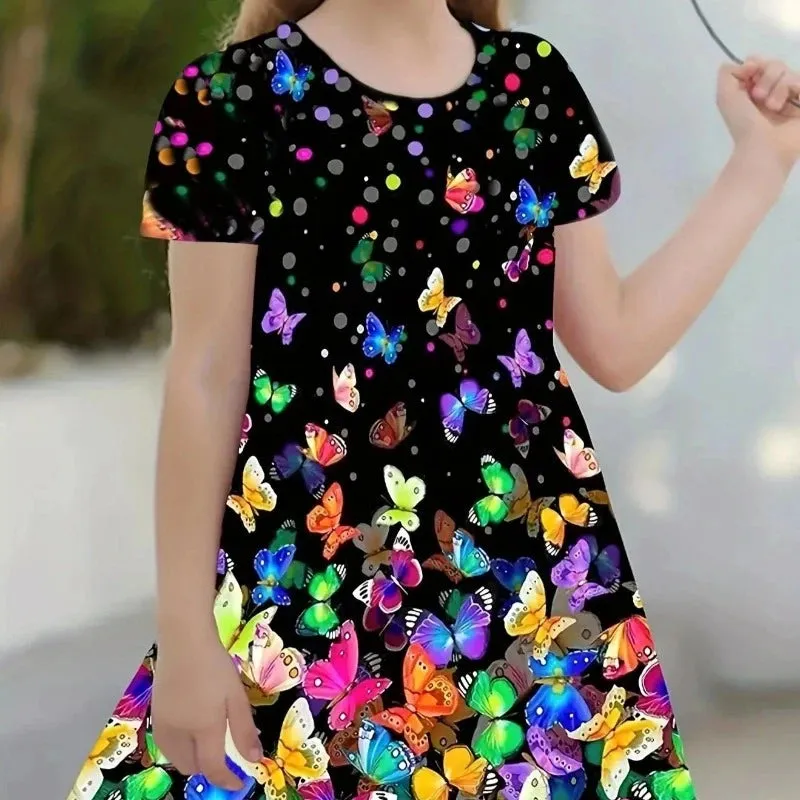 Baby Girl 3-14Y 3D Butterfly Short Loose Party Dress