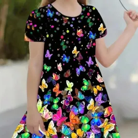 Baby Girl 3-14Y 3D Butterfly Short Loose Party Dress