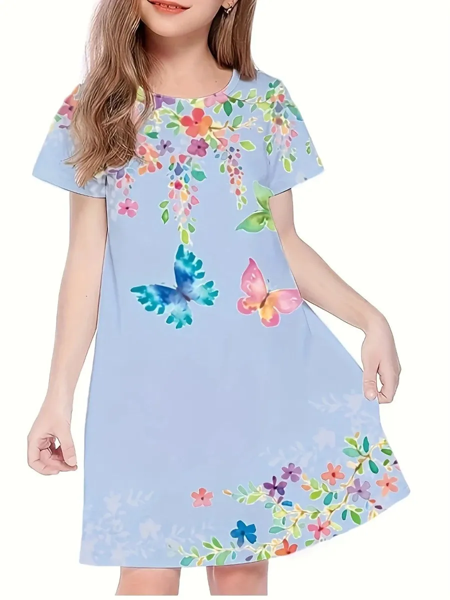 Baby Girl 3-14Y 3D Butterfly Short Loose Party Dress