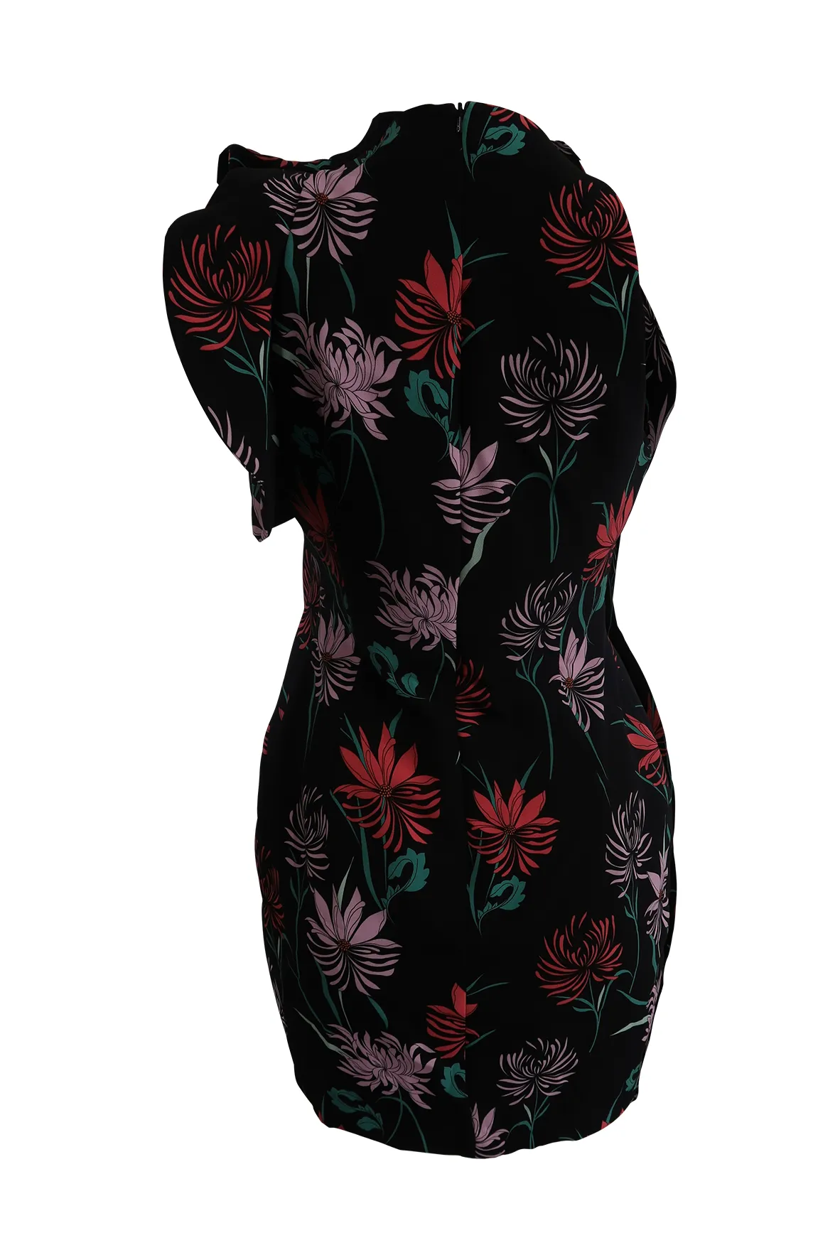 Black Asymmetrical Mini Dress With Floral Prints