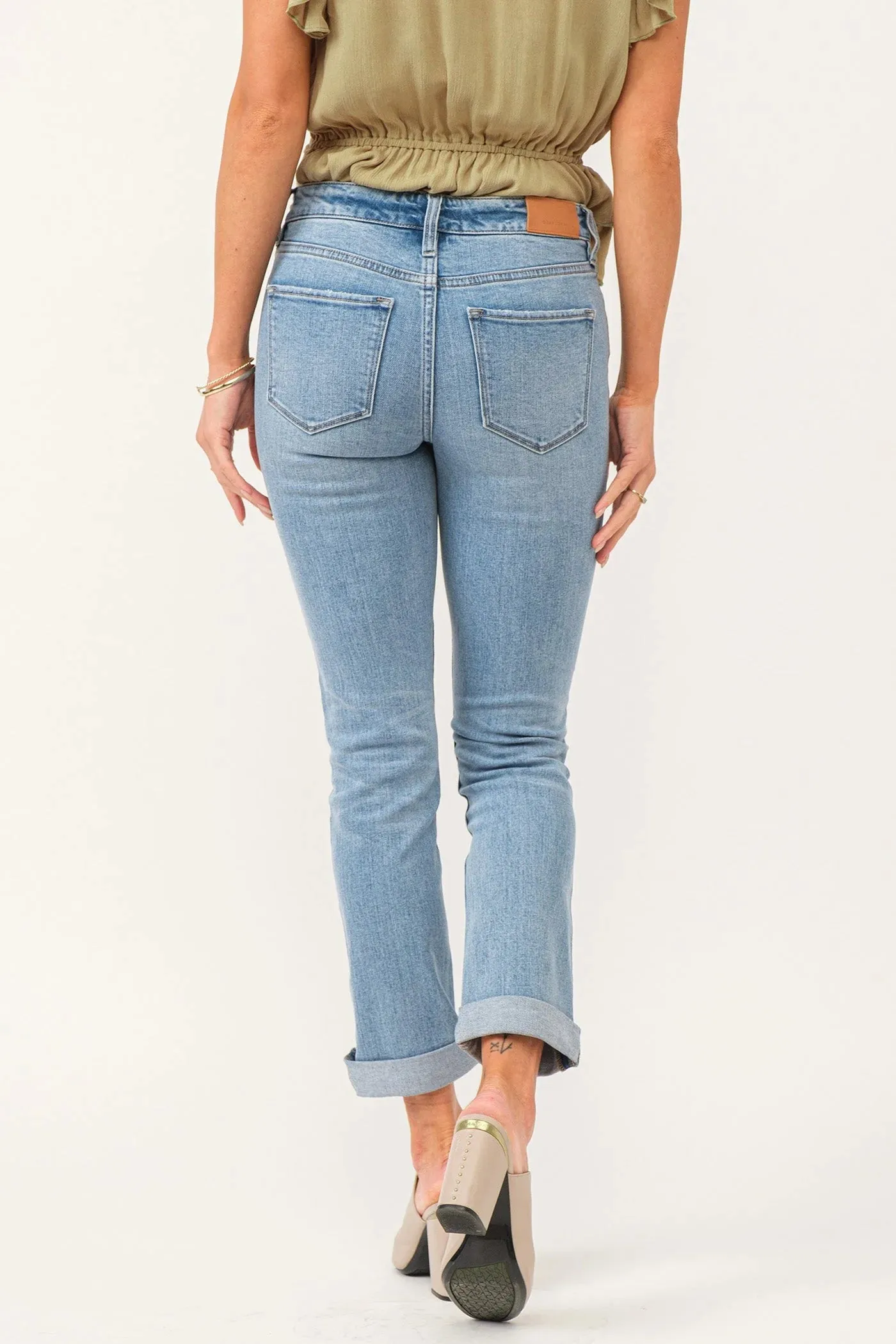 Blaire Mid Rise Cuffed Slim Straight Jeans