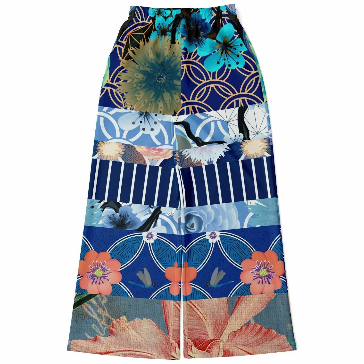 Blue Andalusian Patchwork Eco-Poly Stretchy Phat Bellbottoms