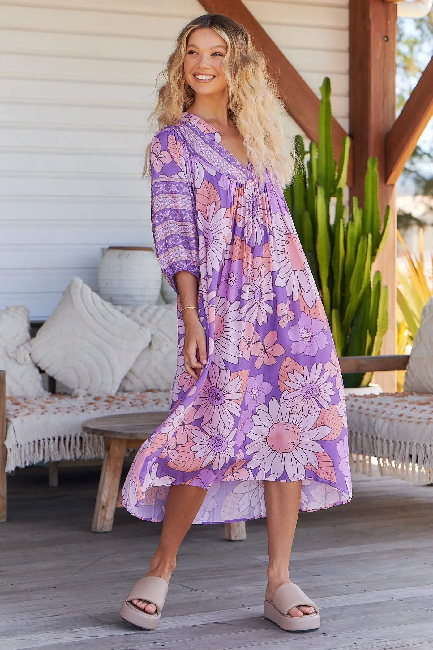 Boheme Midi Dress Purple Rain Print