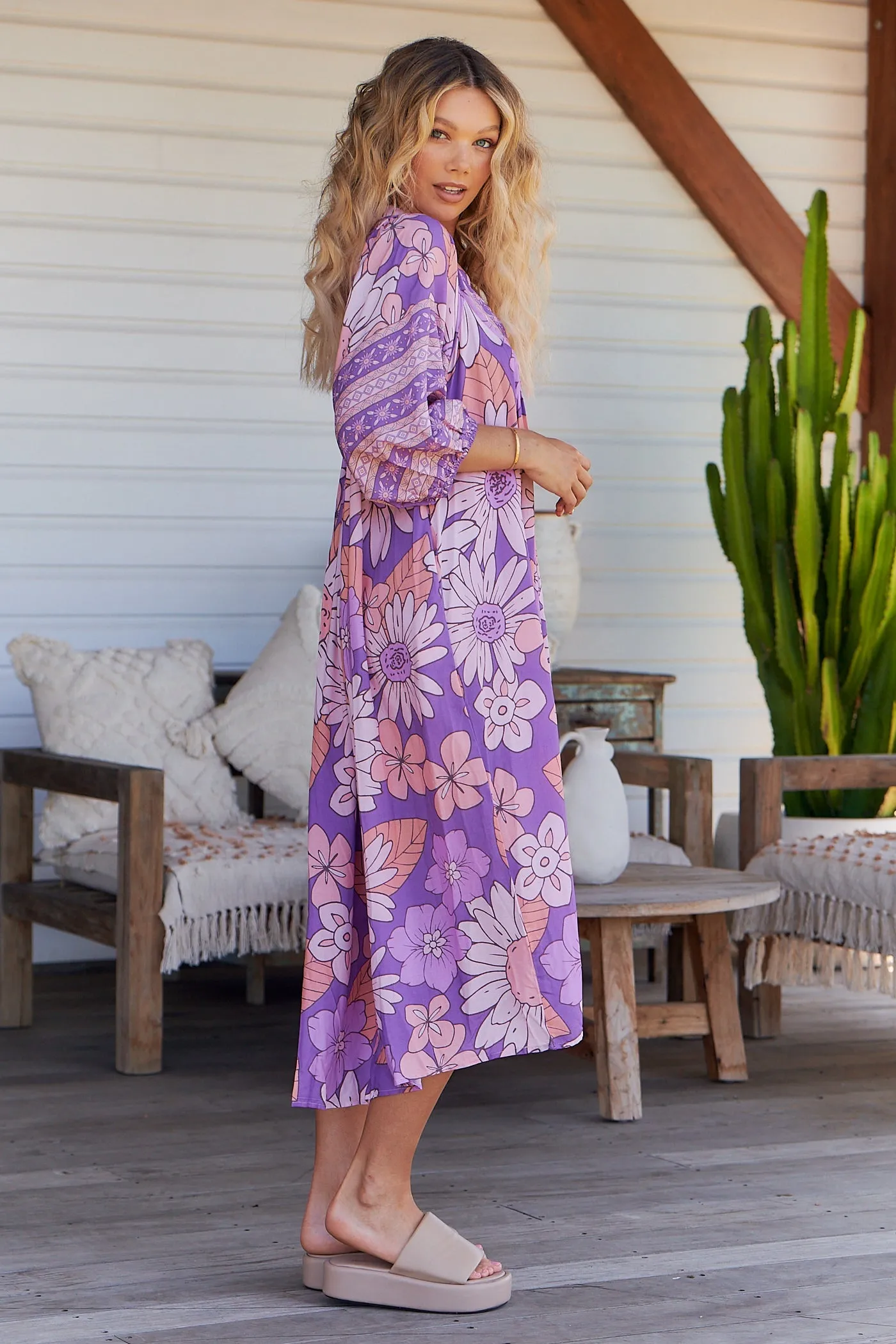 Boheme Midi Dress Purple Rain Print