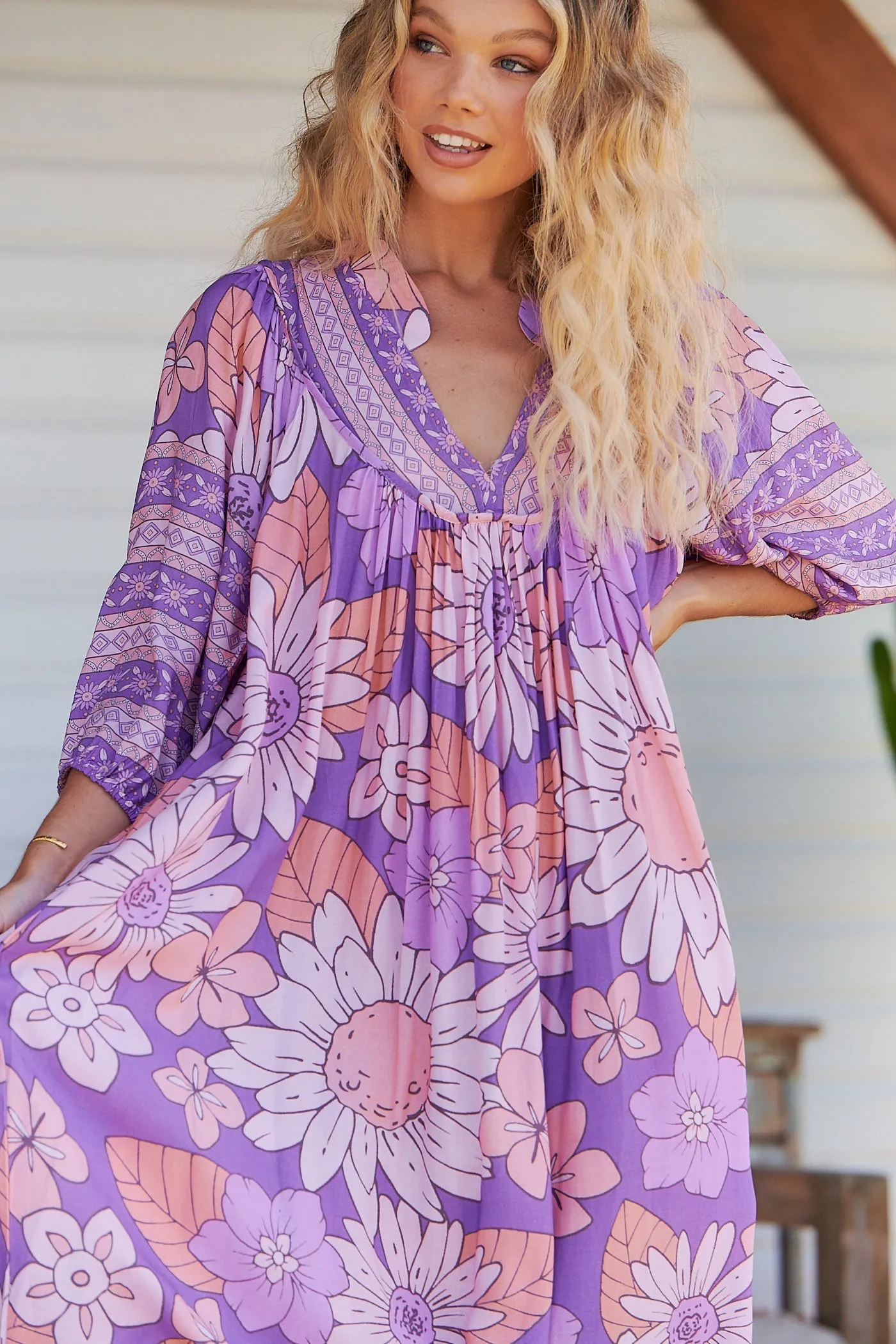 Boheme Midi Dress Purple Rain Print