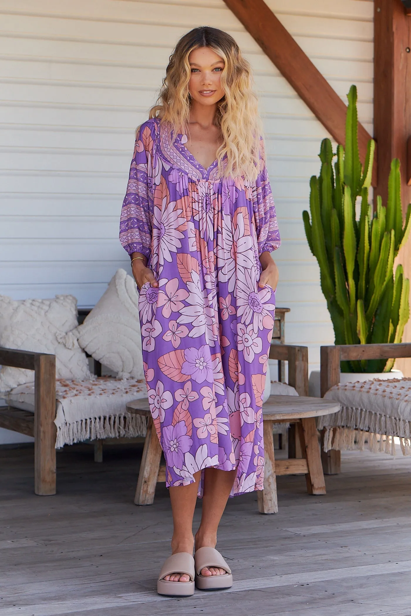 Boheme Midi Dress Purple Rain Print