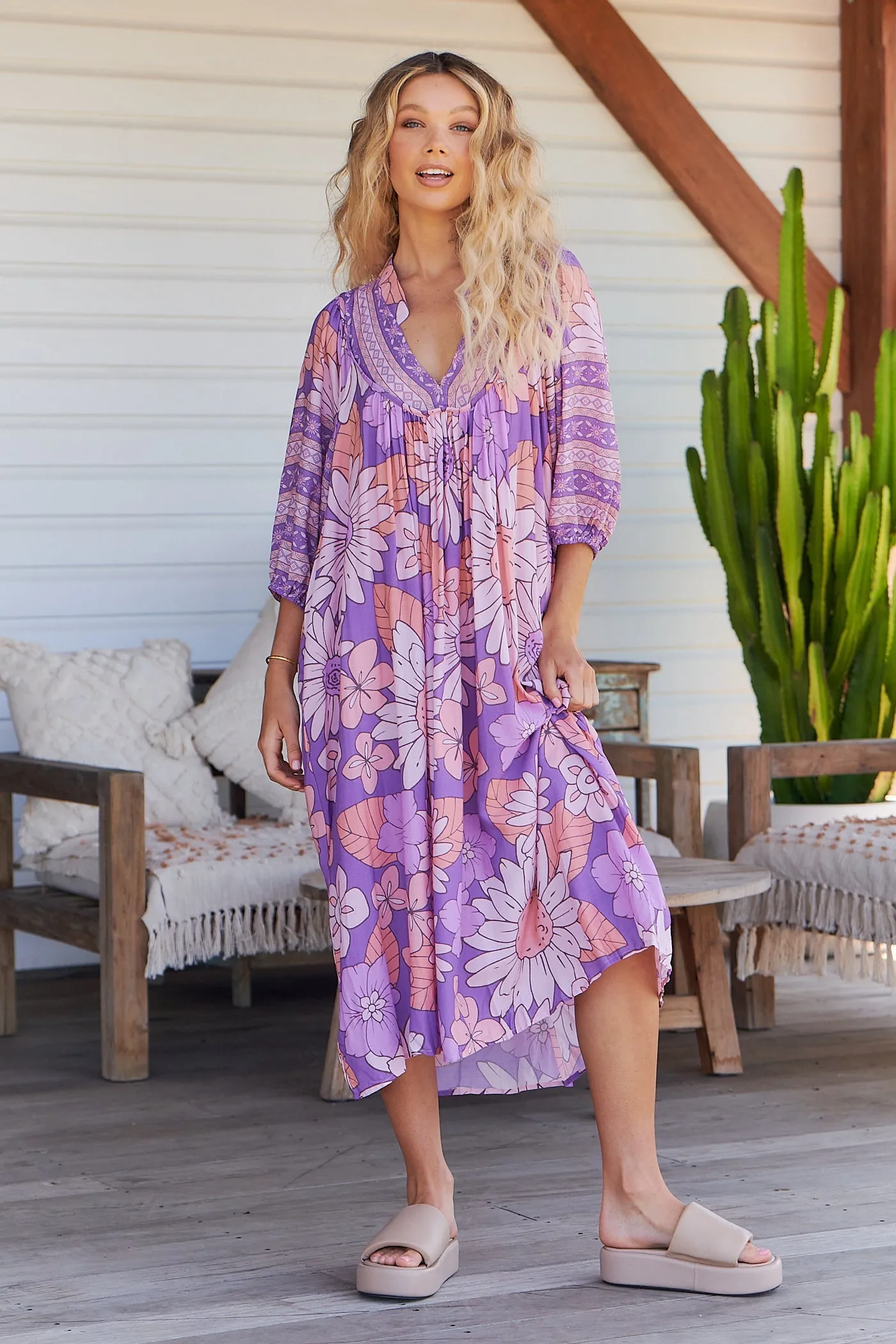 Boheme Midi Dress Purple Rain Print