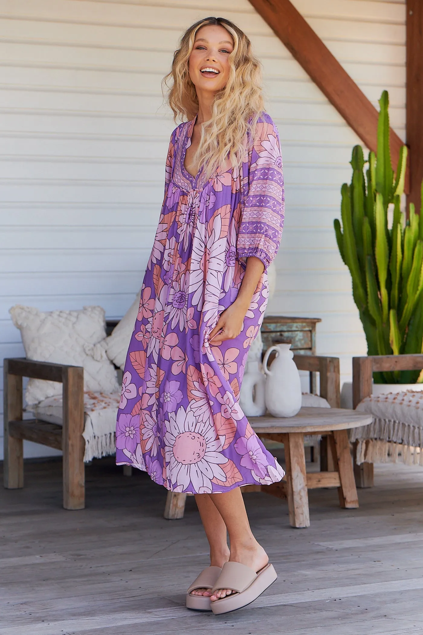 Boheme Midi Dress Purple Rain Print