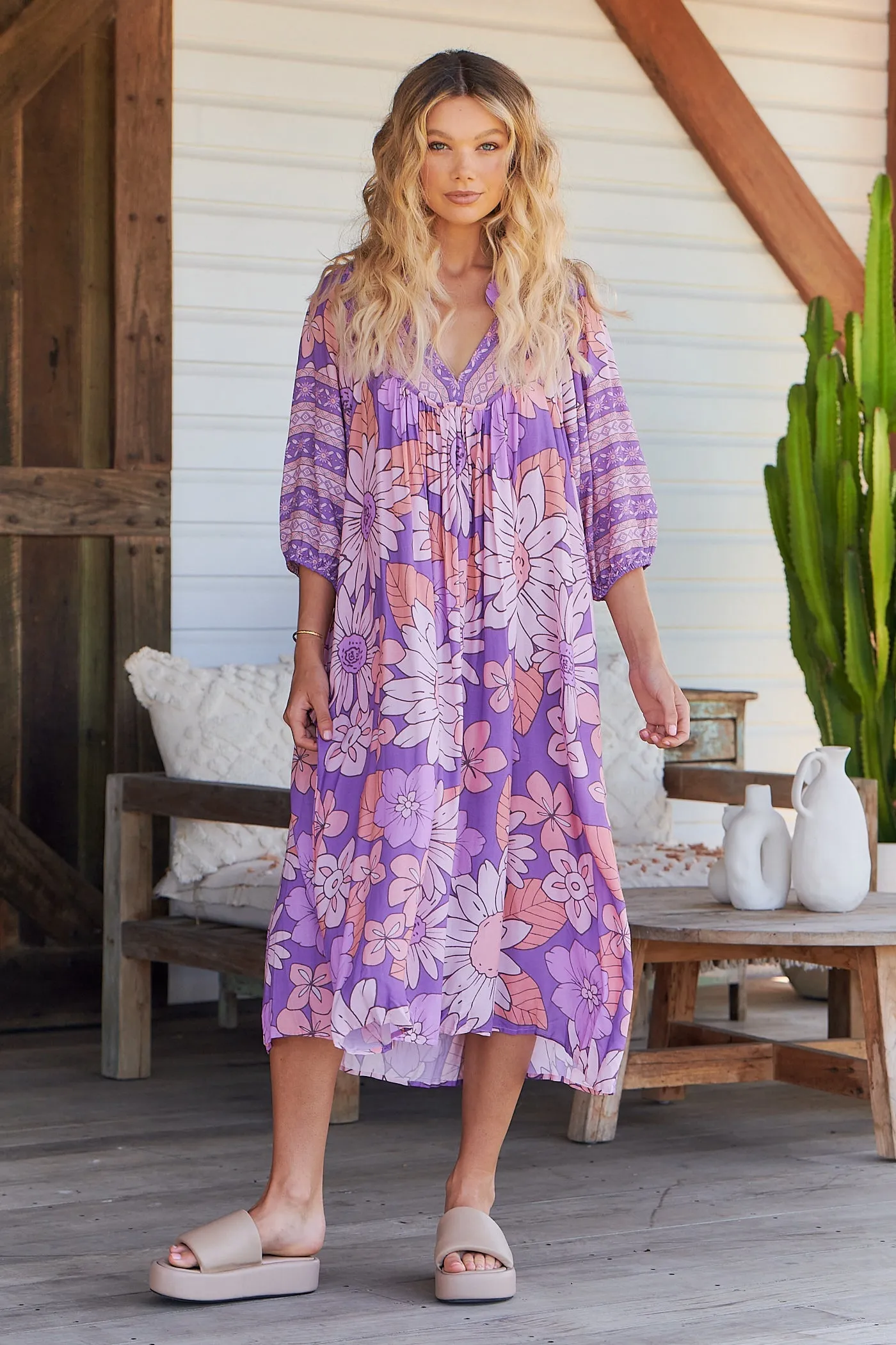 Boheme Midi Dress Purple Rain Print