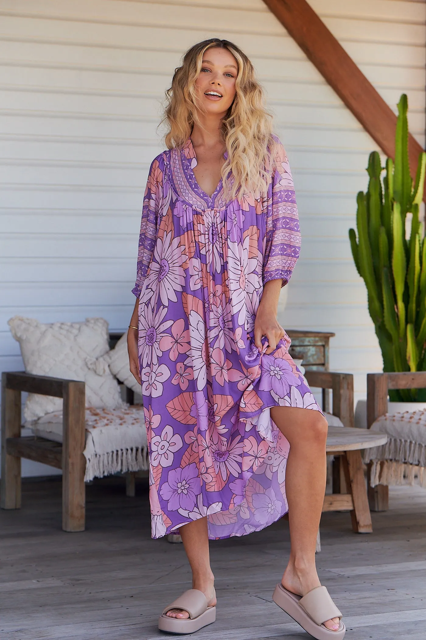 Boheme Midi Dress Purple Rain Print