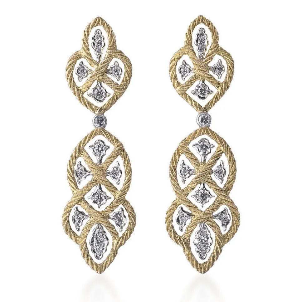 Buccellati - Etoilee - Pendant Earrings with Diamonds, 18k Yellow and White Gold