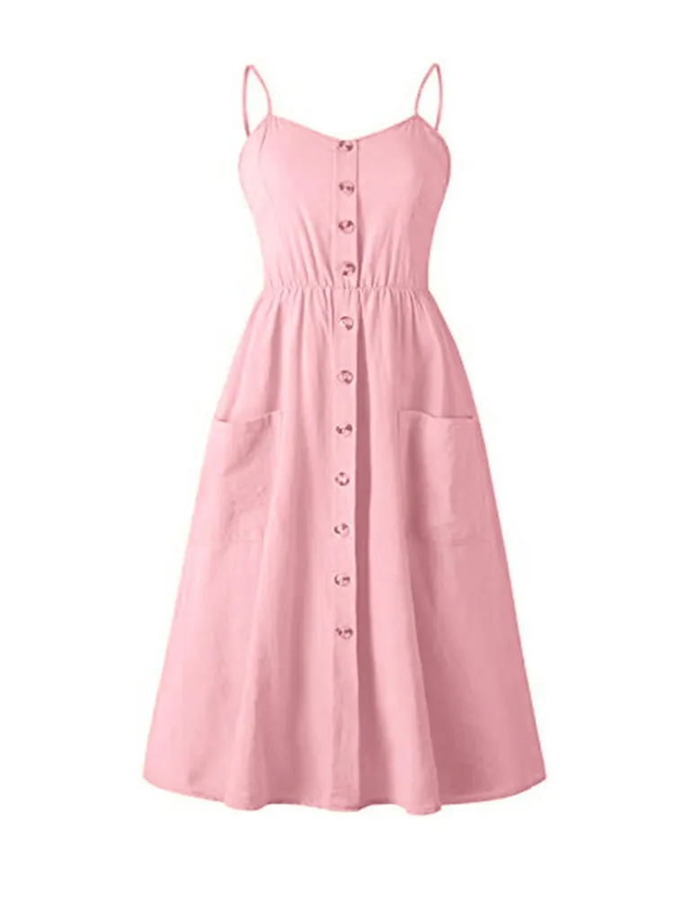 Button Down Pocket Swing Dress