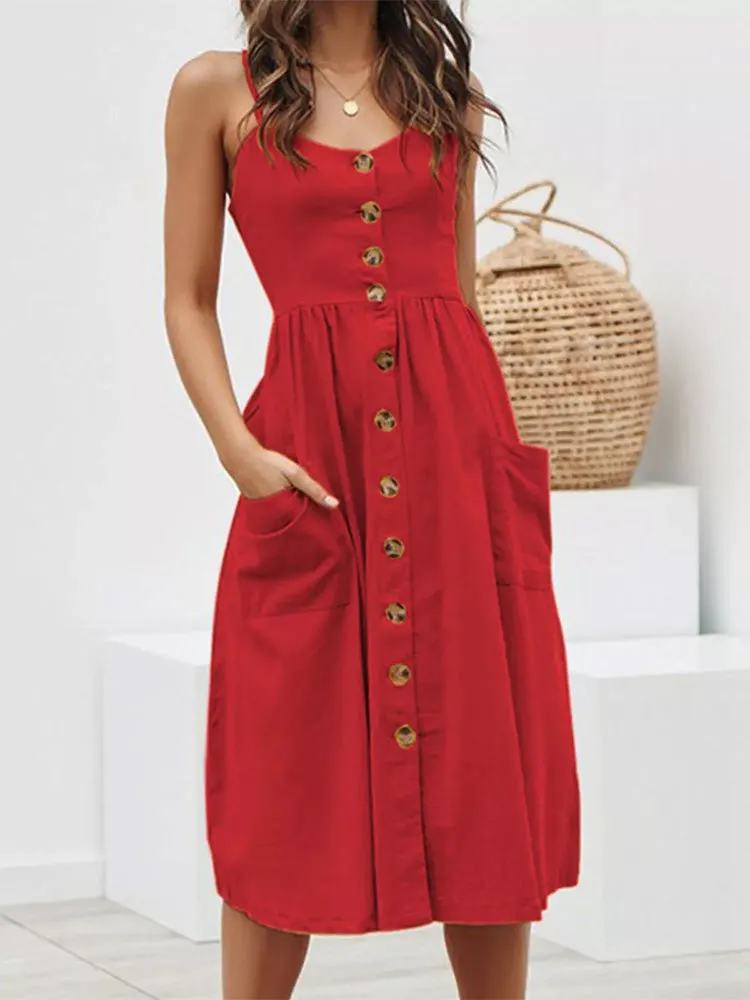 Button Down Pocket Swing Dress