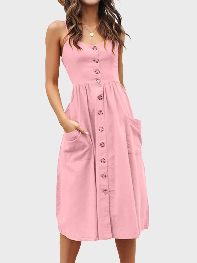 Button Down Pocket Swing Dress