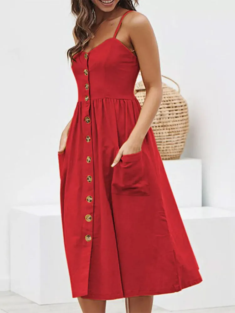 Button Down Pocket Swing Dress