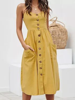 Button Down Pocket Swing Dress