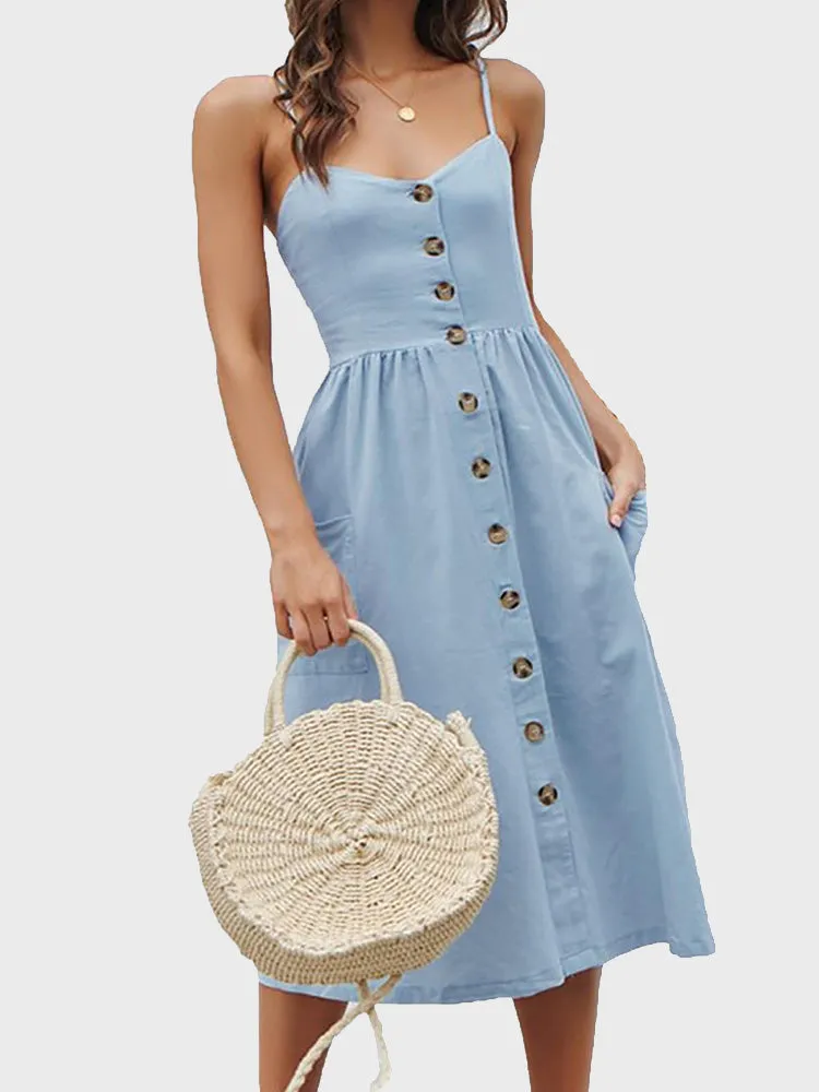 Button Down Pocket Swing Dress