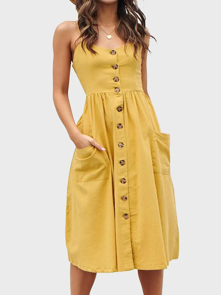 Button Down Pocket Swing Dress